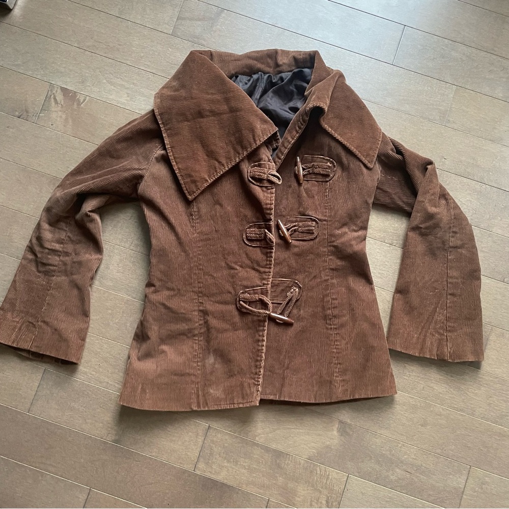 Brown Corduroy Trench Coat - Women's Tailored Toggle Jacket